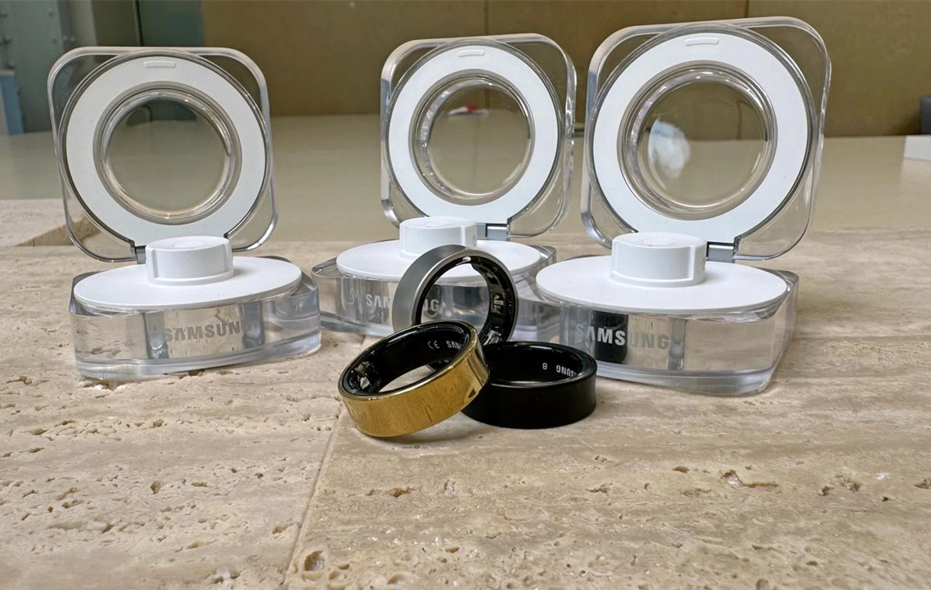 Samsung Galaxy Ring in three colourways.