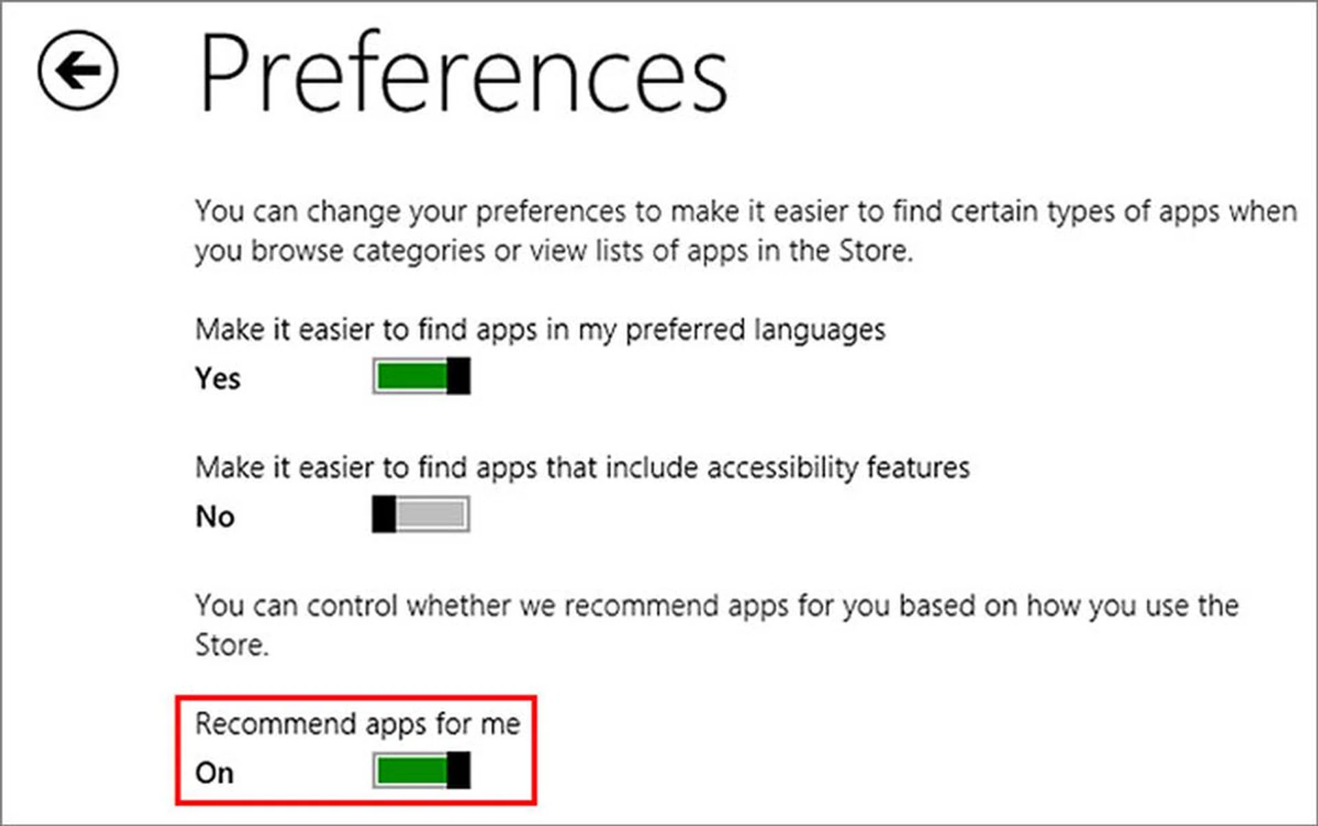 Don't like Windows Store recommending apps to you? You can turn it off.