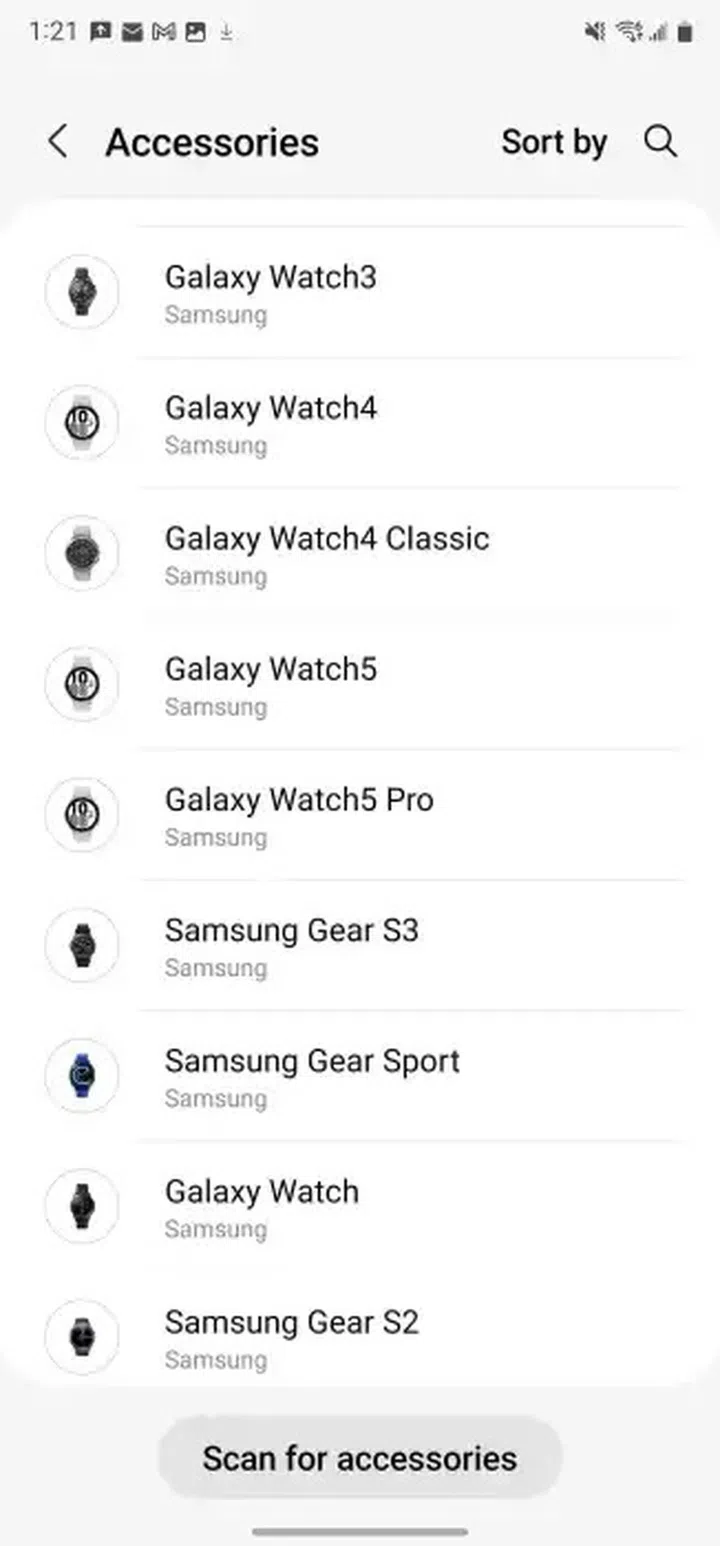Screenshot of compatible accessories in the Samsung Health beta testing app. Credit: 9To5Google.