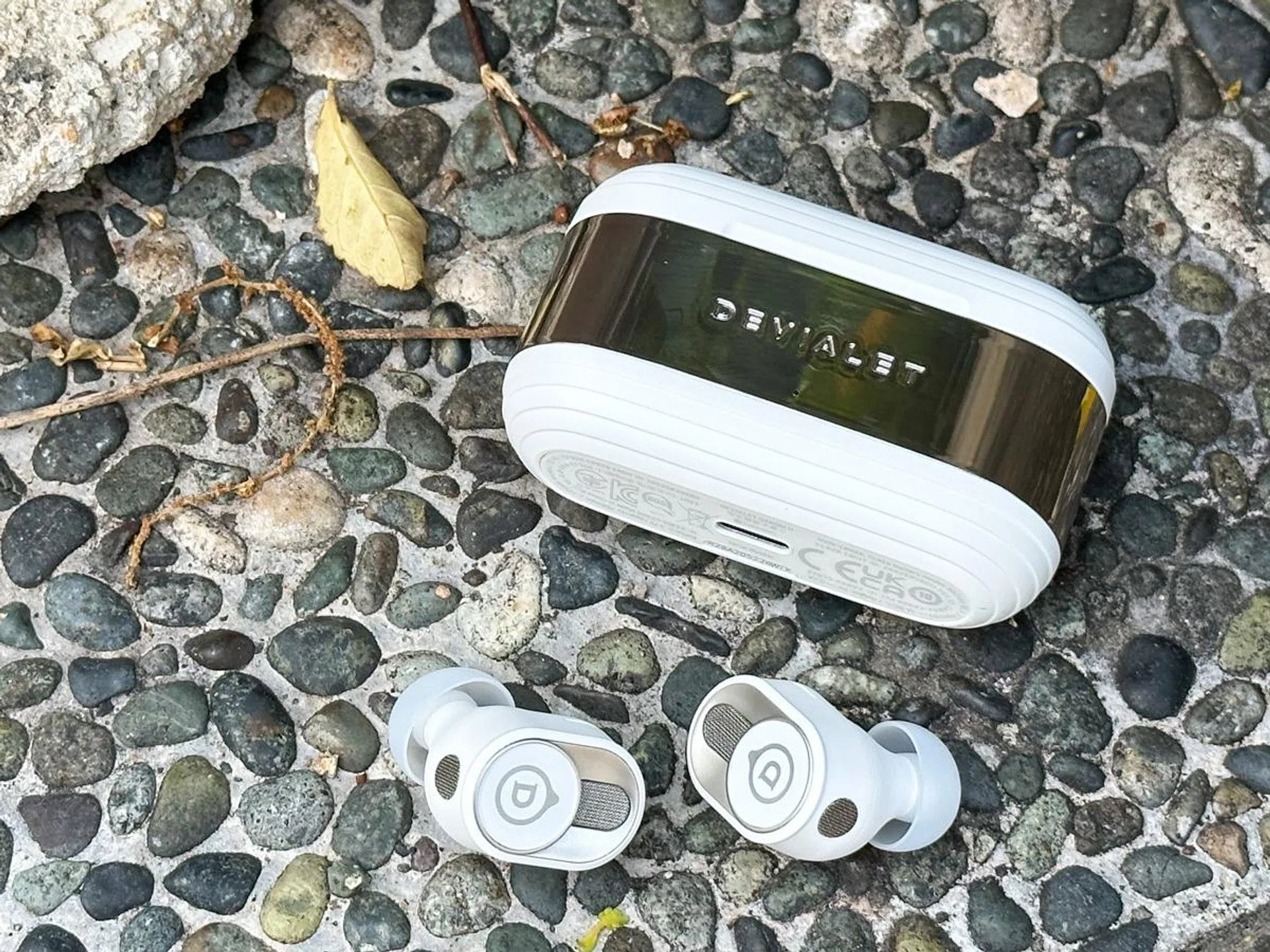Devialet Gemini II, earbuds out of the case.