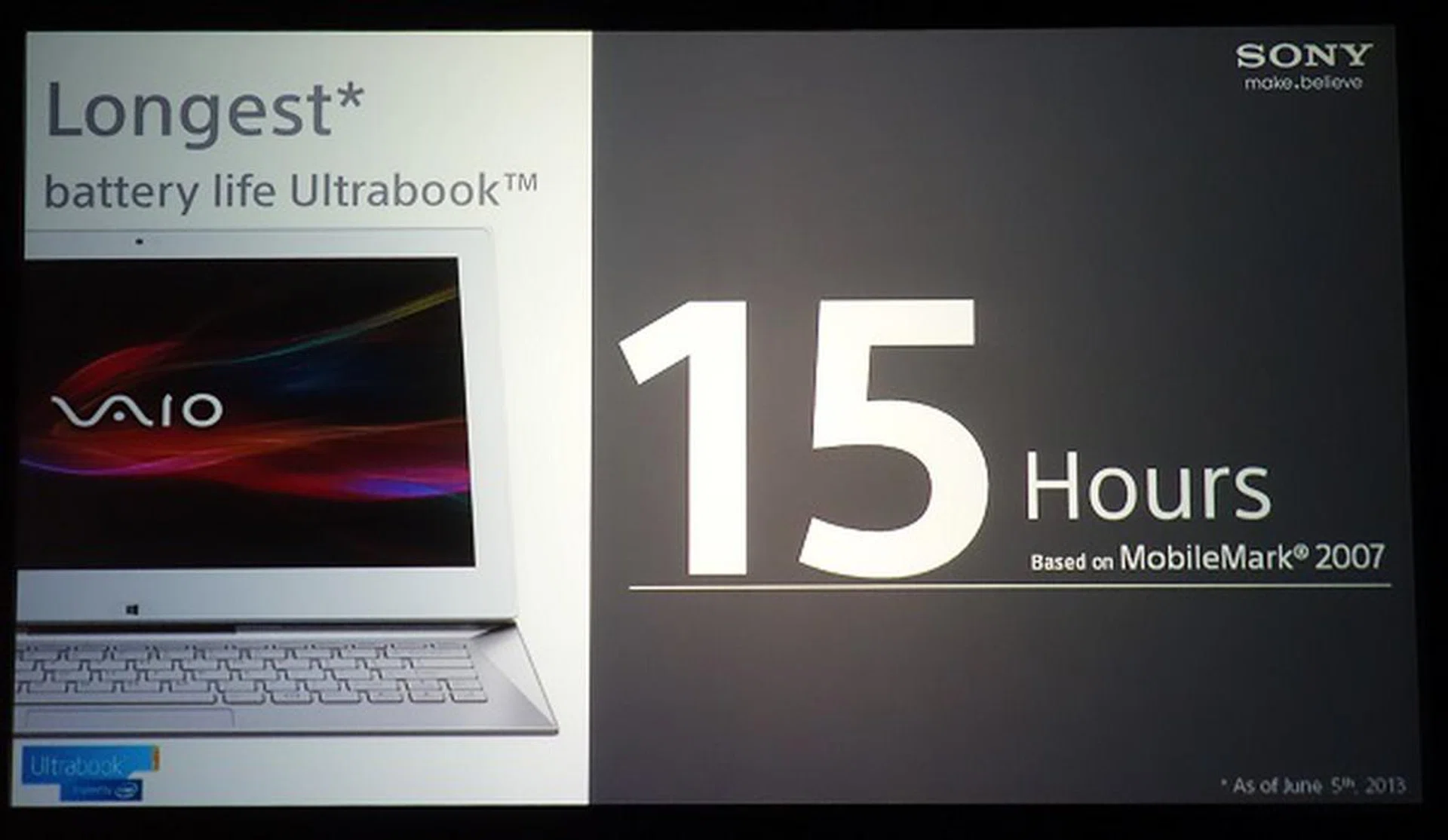 Sony made quite a big fuss about the VAIO Pro having a battery life of a whopping 15 hours when tested with MobileMark 2007.