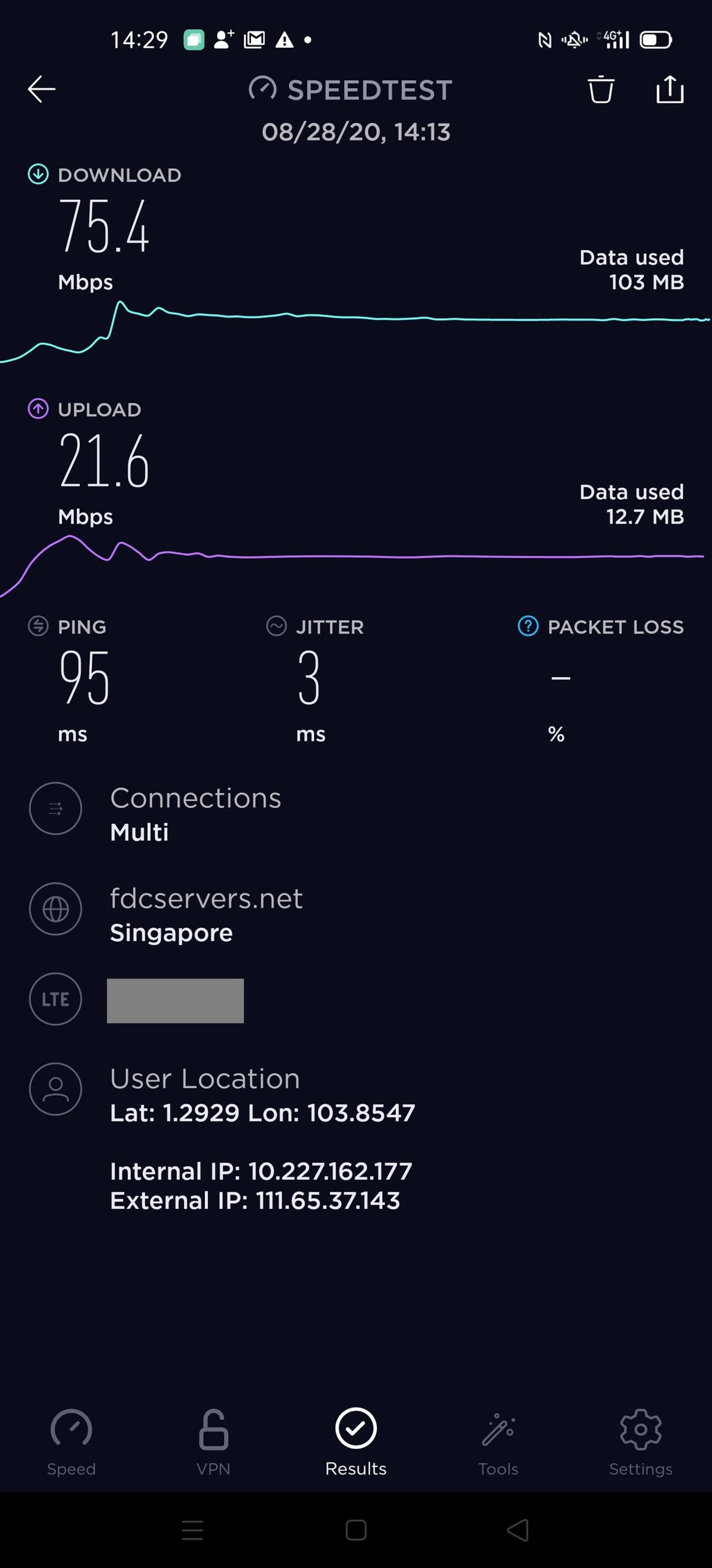 Competing 4G network, Test 1.