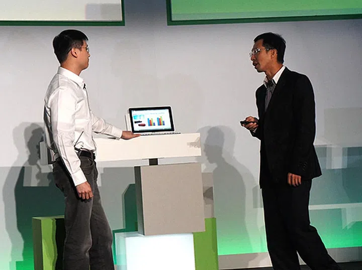 The new tablets being demoed on stage by Campbell Kan, President of Personal Computer Global Operations.