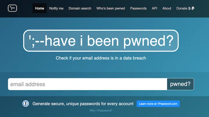 Homepage for haveibeenpwned.com