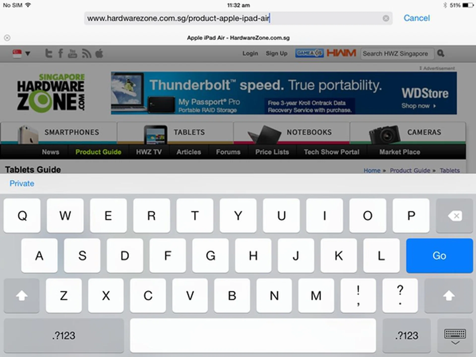 The software keyboard takes up more than half the available screen estate on the Air.