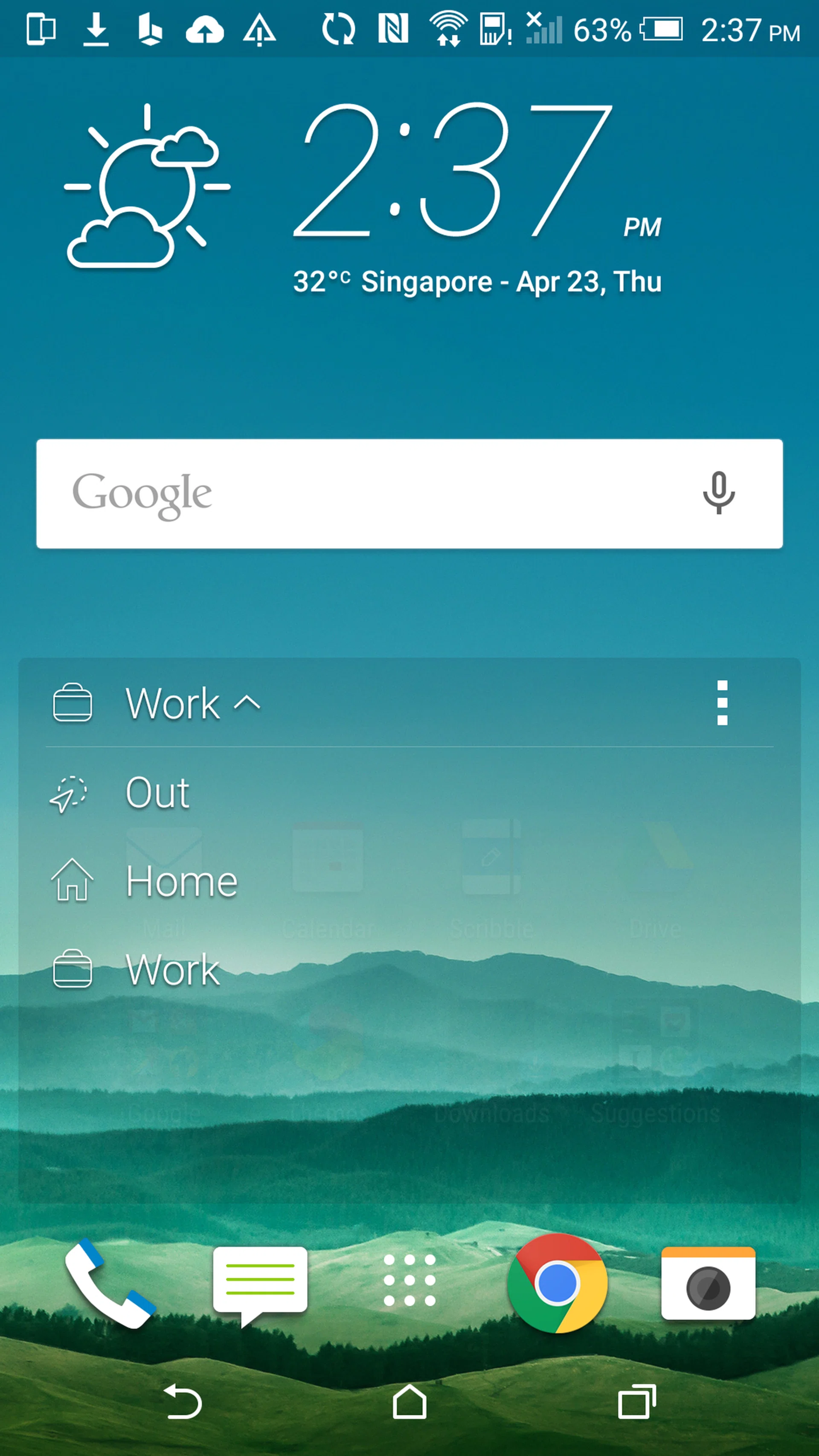 The Sense Home panel will switch between Home, Work and Out based on your GPS location. Alternatively, you can manually toggle between settings.