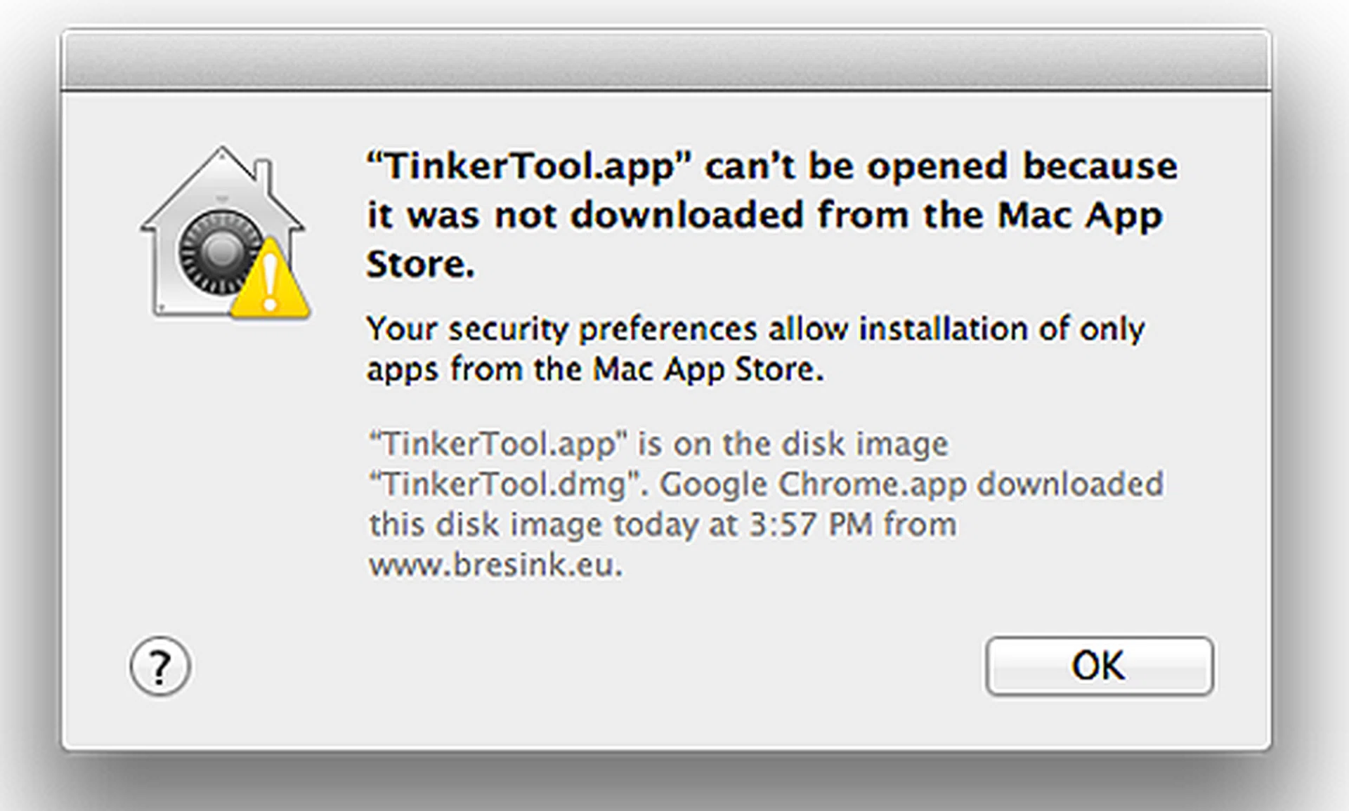 By default, Mountain Lion will only open apps from the Mac App Store and also identified developers. Hence, apps that are not "signed off" by Apple will not open, like so.