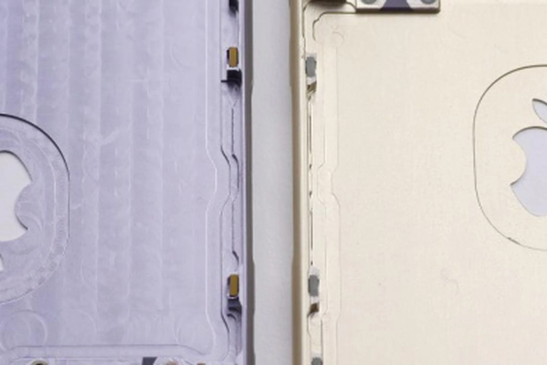 Left: Current Apple iPhone 6's back plate <br> Right: Upcoming Apple iPhone 6S' back plate <br> Image source: Unbox Therapy (YouTube)