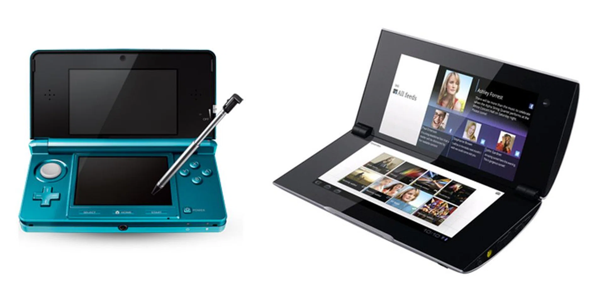 Both the Nintendo 3DS (left) and Sony Tablet P (right) adopt a similar clamshell form factor.