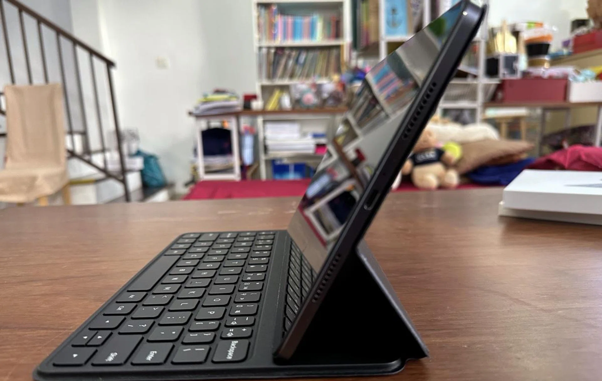 The USB-C port and two of the four speakers.