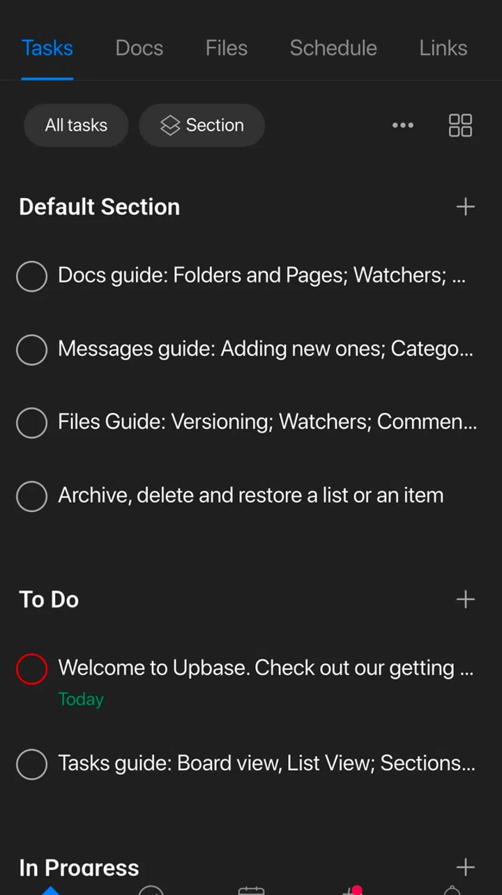 Screenshot of Upbase