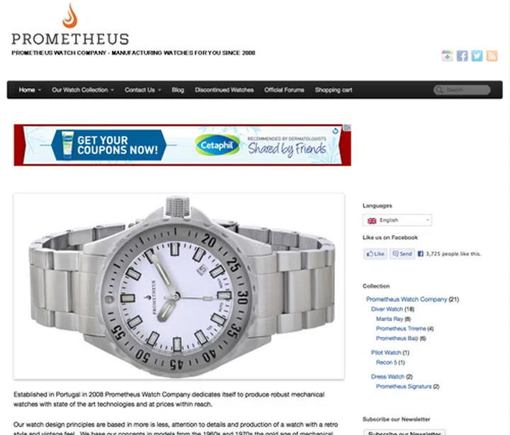 A screenshot of Prometheus' (the watch company) website. See any references to Prometheus the movie? I don't think the watch looks inspired by the movie either.