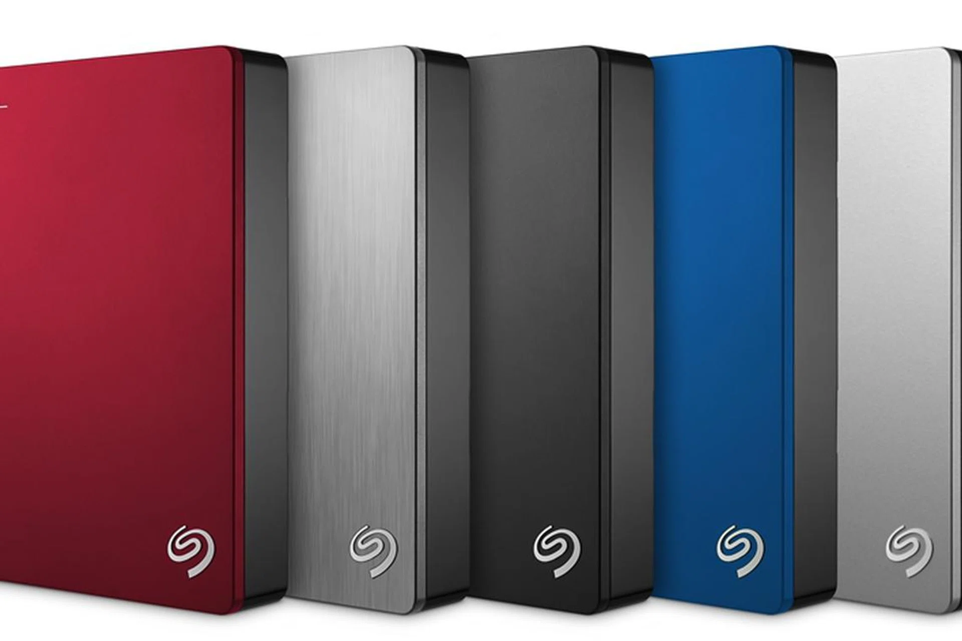 The entire range of Seagate Backup Plus Portable 5TB HDDs. (Image source: Seagate)