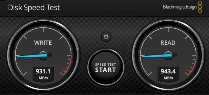 The HP P700's results on Blackmagic Disk Speed Test.