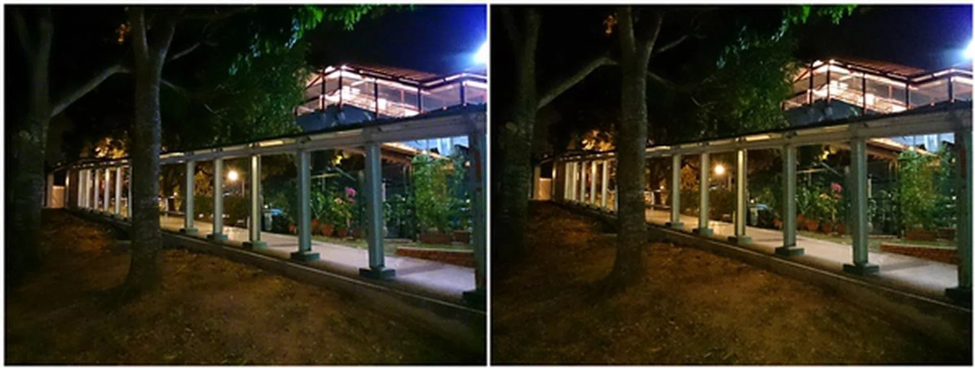 Left: Night shot taken with Normal mode. Right: Night shot taken with Superior Auto. <br> Click image for original version.