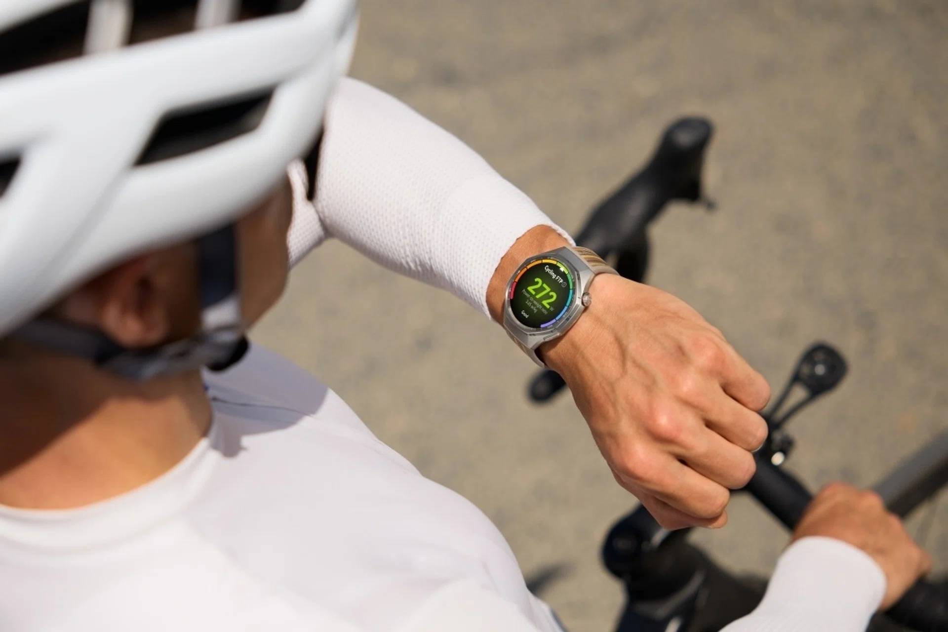 A cyclist with his Huawei Watch GT 6 series.