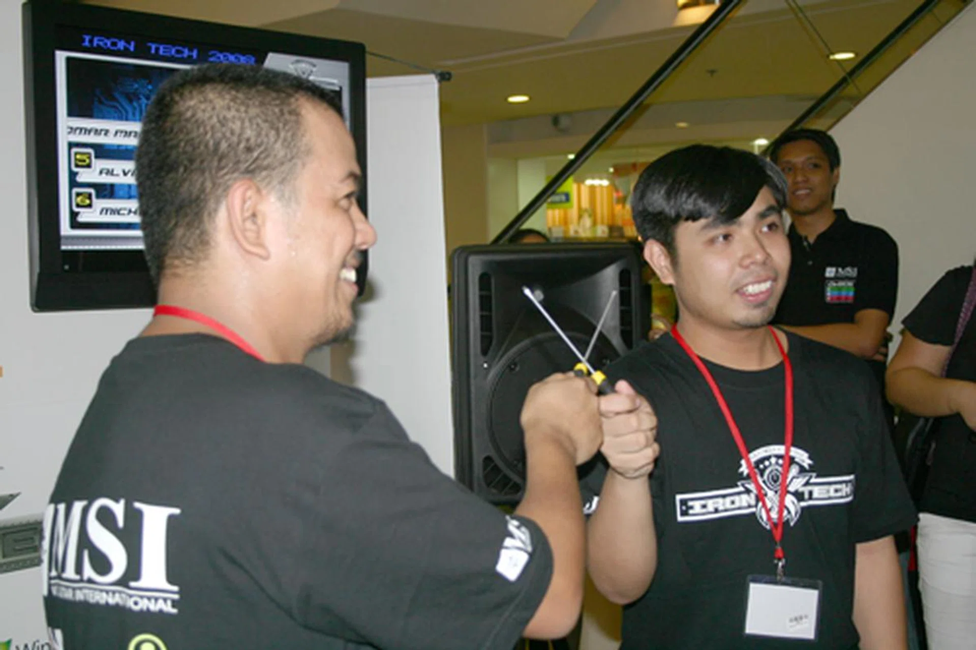 Meet the Philippines' Iron Techs for 2008: Ronaldo Bejarin (left) and Gil Navarro (right)! They've earned the bragging rights and the MSI motherboard and graphics card that they used in the event. Now, they're off to represent the country in Singapore for the Iron Tech Grand Finals!  
