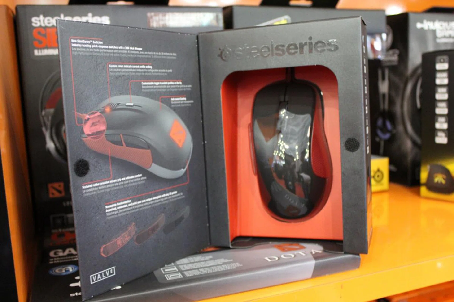 The SteelSeries Rival Optical Mouse Dota 2 Special Edition features an optical sensor that’s adjustable from  50 to 6500 cpi and a 1ms response rate. It has 6 programmable buttons, has color illumination with a soft-touch coating and a 30 million click durability. It weighs only 128 grams with a height of 45 mm, width of 70 mm and a length of 133 mm. It also comes with an exclusive Dota 2 item, Genuine Hell’s Glare for Doom. It’s on sale at Sitex for $99.