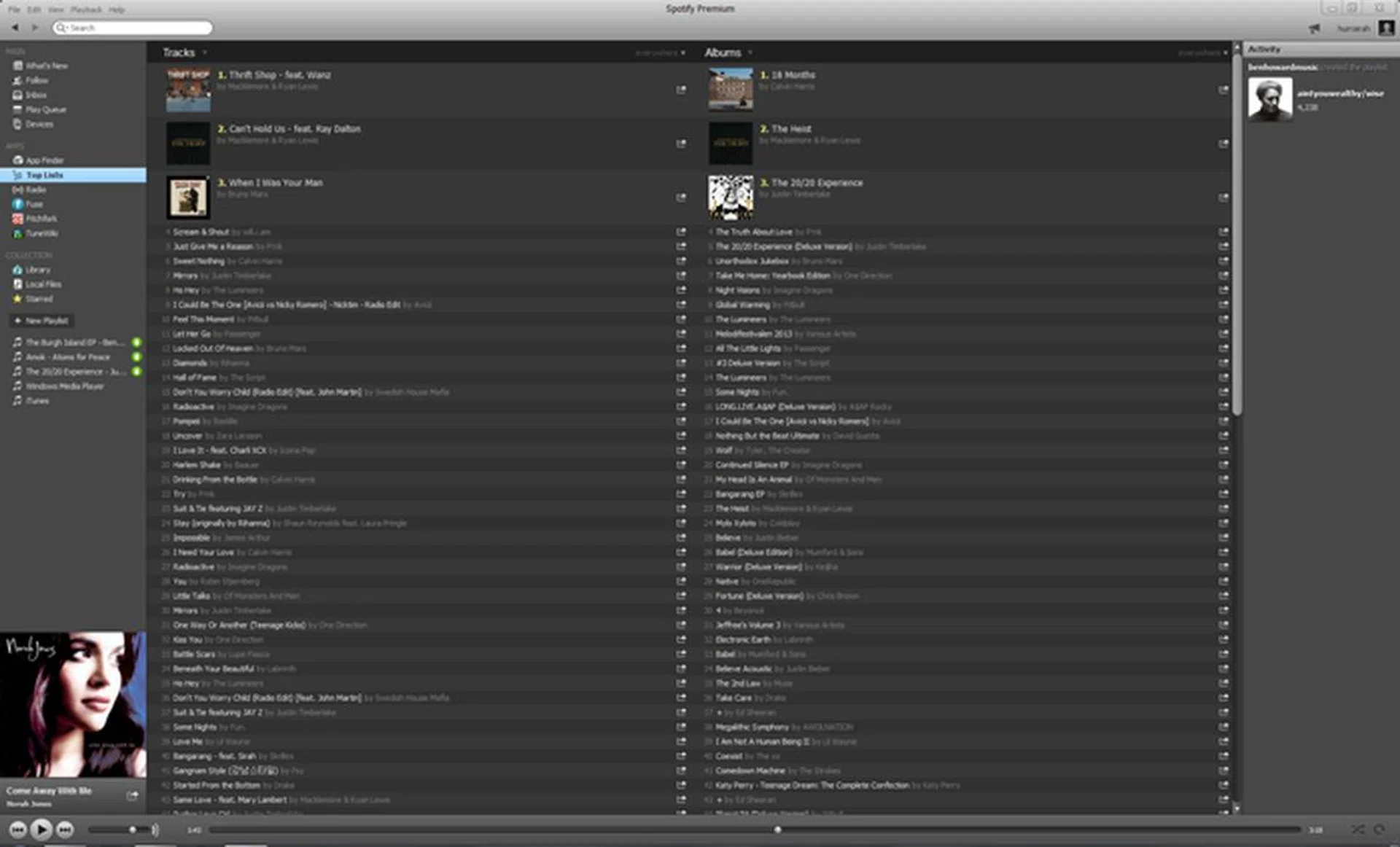 Spotify has its own lists of the top tracks and albums available.