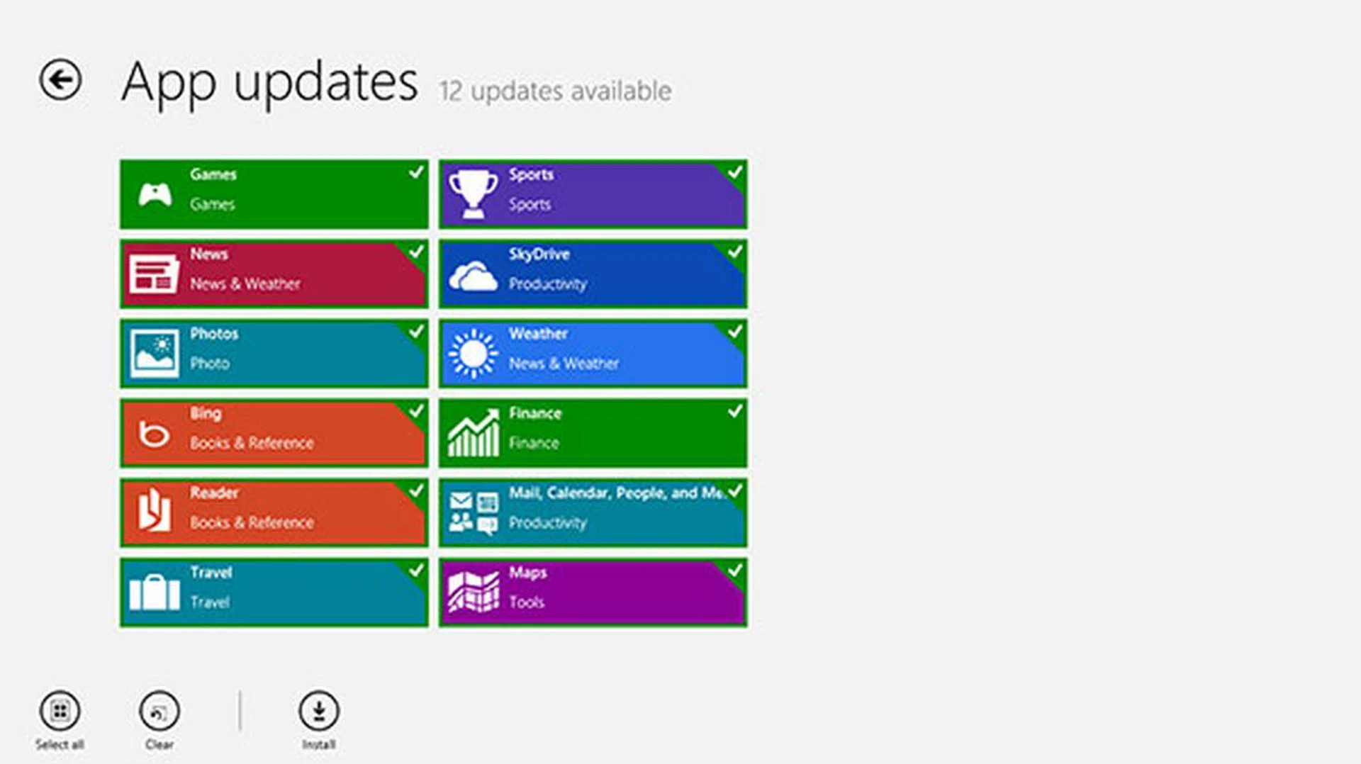 No surprises here - you can choose to install updates one by one, or everything at a go.