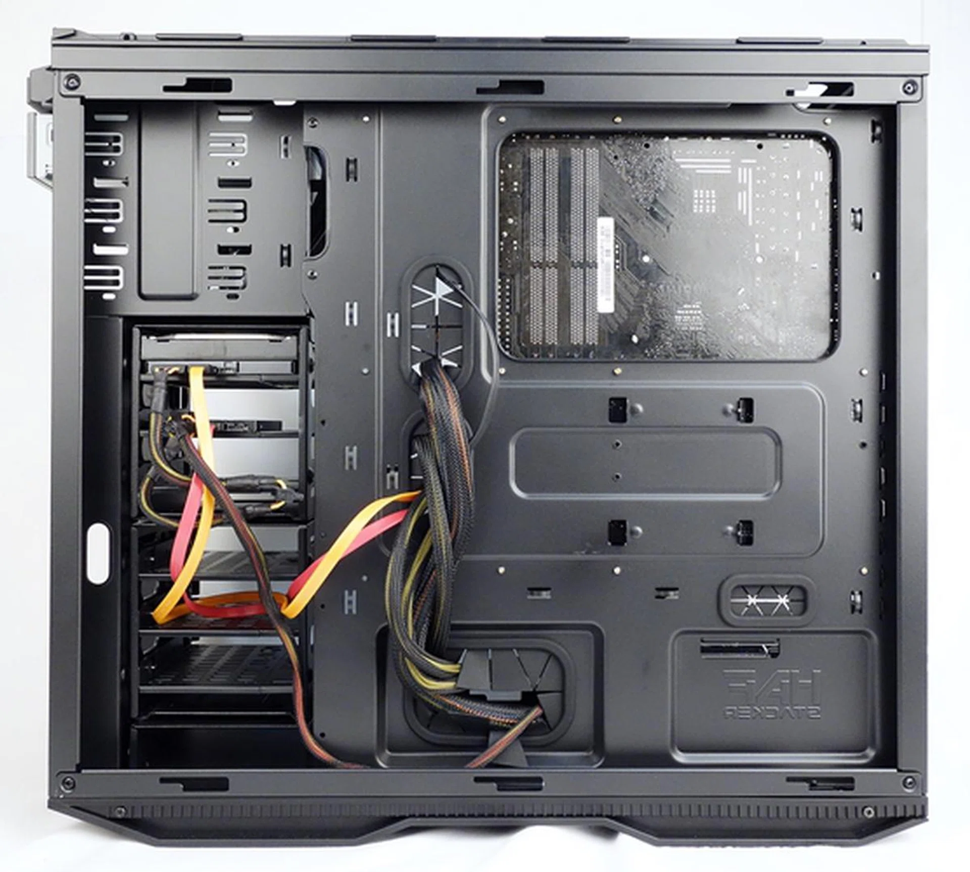 The rear of the motherboard tray.