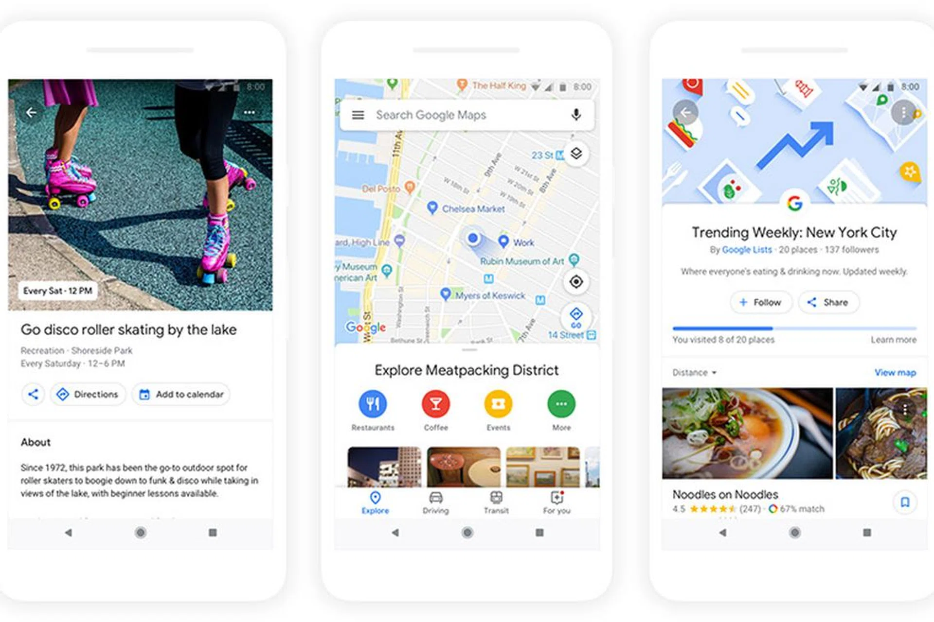 Events and activities, options around you, and top lists in the updated Google Maps. (Image source: Google.)