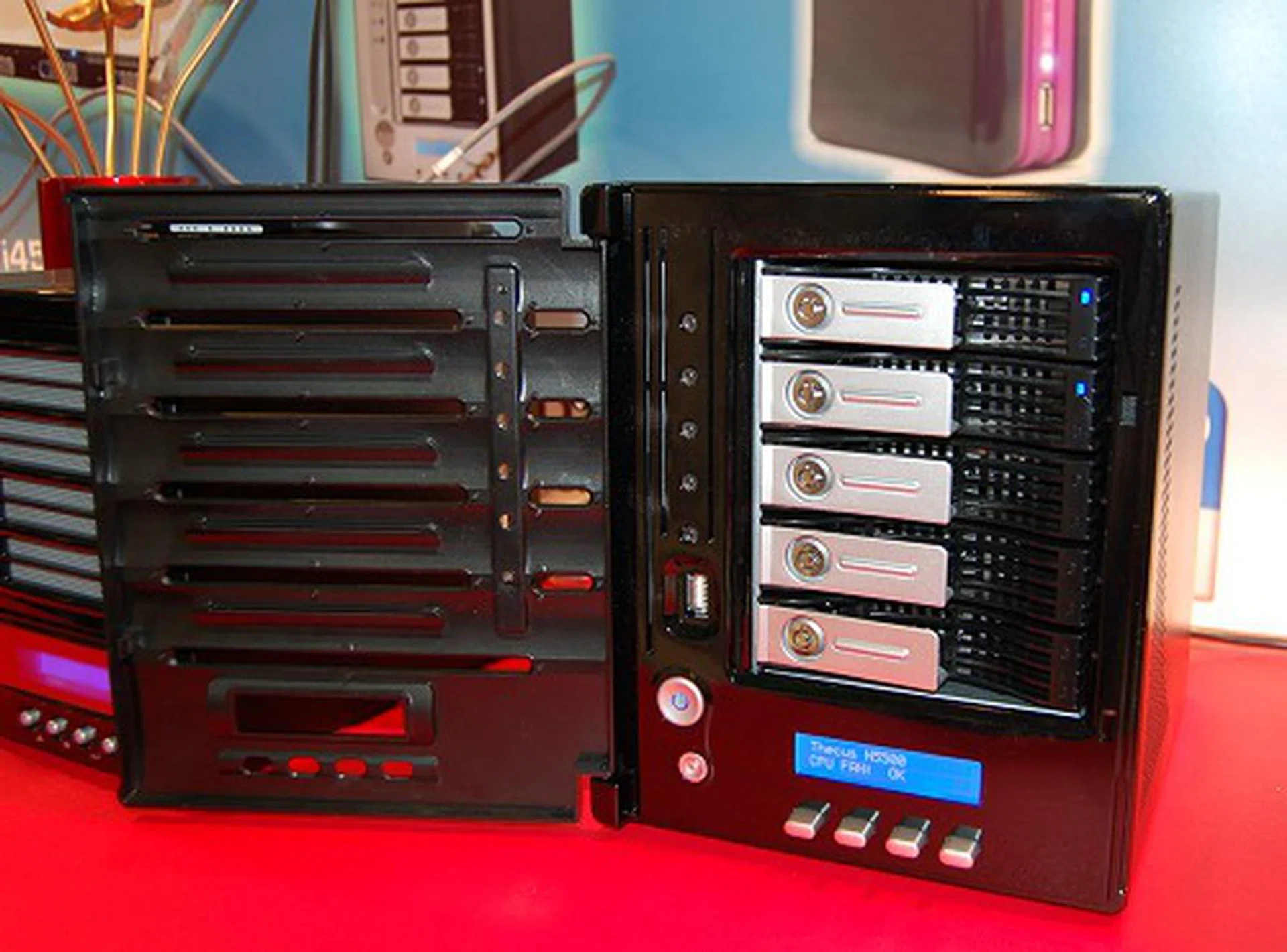  It betters its N5200 predecessor with a speedier purpose-built Intel IOP processor at its core, RAID 6 support, supports XFS, EXT3 and ZFS file systems, is iSCSI ready, has dual Gigabit LAN ports for link aggregation with 802.3ad, load balance and fail over support. Expected availability in the month of May.  