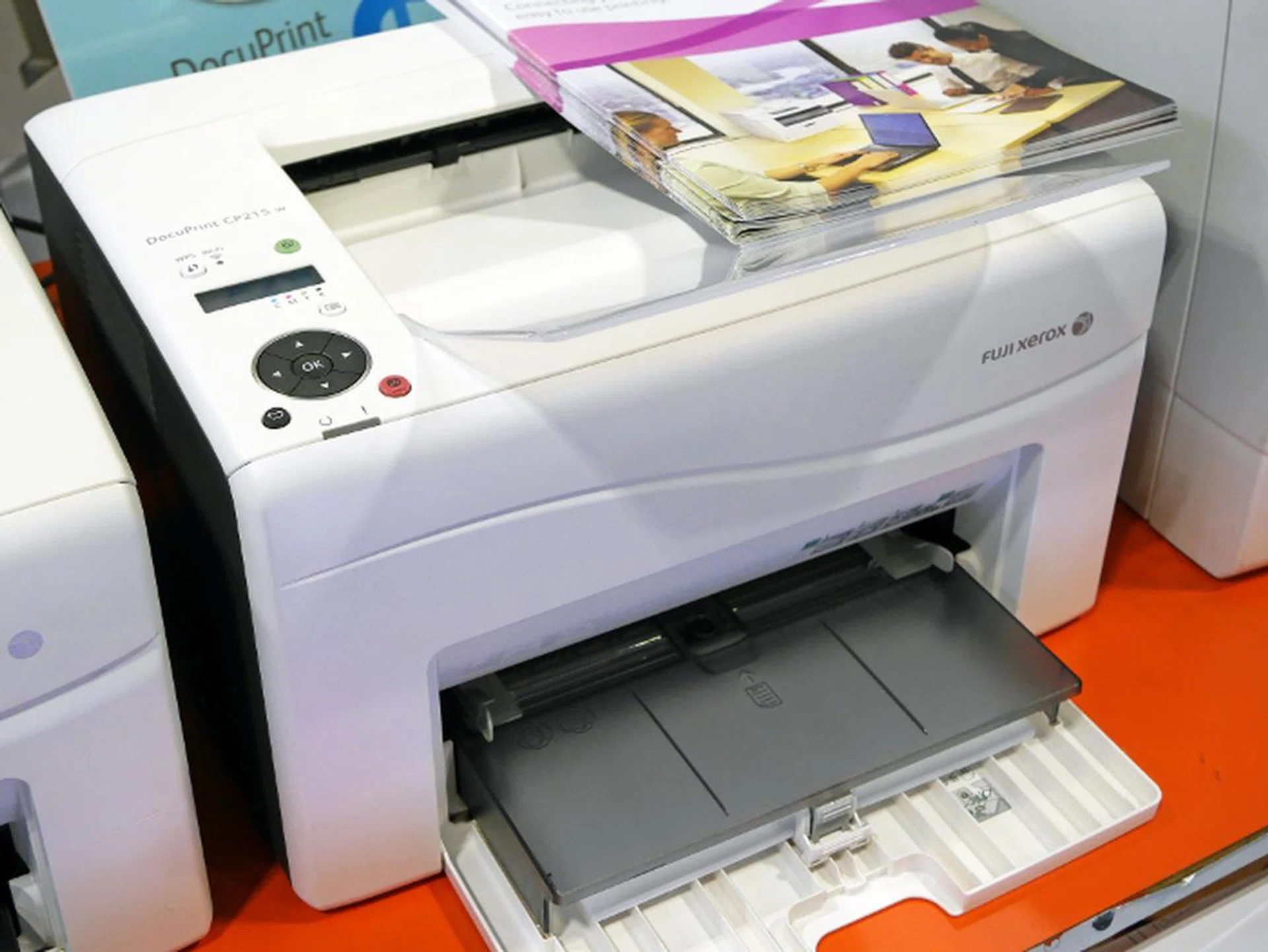 Need an A4 color S-LED printer? Check out the DocuPrint CP215 w, which has print speeds of 12 pages per minute (color) and 15 pages per minute (mono). It goes for $239 at Comex 2014.