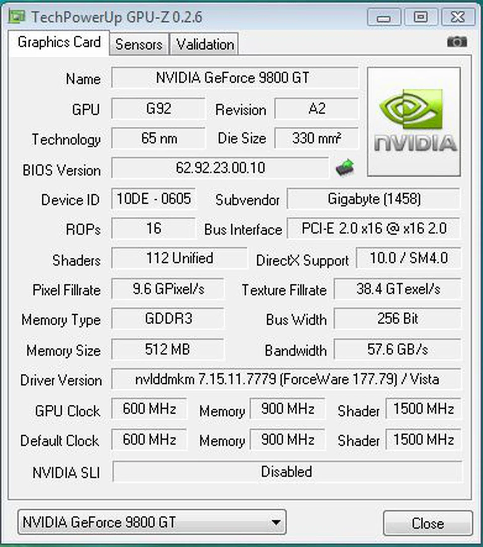 As you can see, the Gigabyte 9800 GT we have is completely stock.