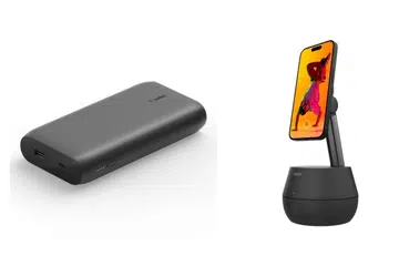 The Belkin BoostCharge USB-C PD Power Bank 20K (BPB002) and  Auto-Tracking Stand Pro (MMA008)