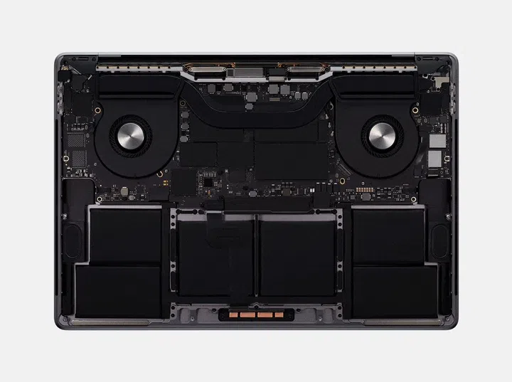 The upgraded thermal system of the 16-inch MacBook Pro (Image source: Apple)
