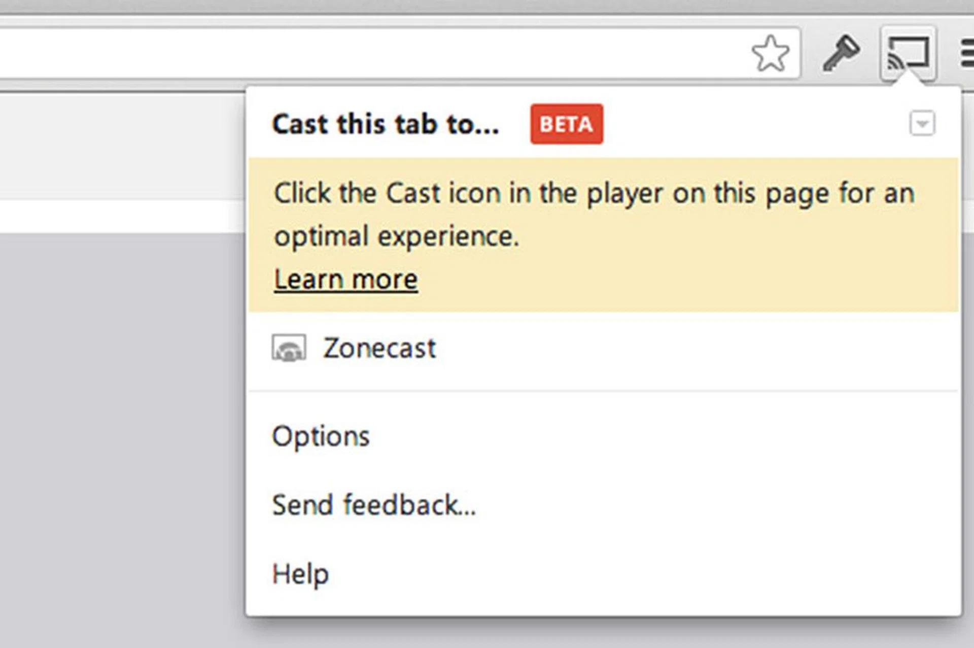The ability to cast a Chrome tab opens up a wealth of content you can now stream to the TV. If you're on a Cast-optimized site, the extension will remind you to use the controls in the player instead.