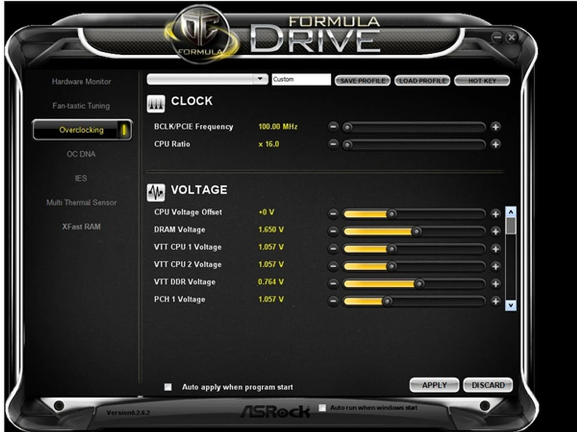 The Overclocking utility allows us to save our different profiles to the local drive of our system. There is even a 'hot key' option.