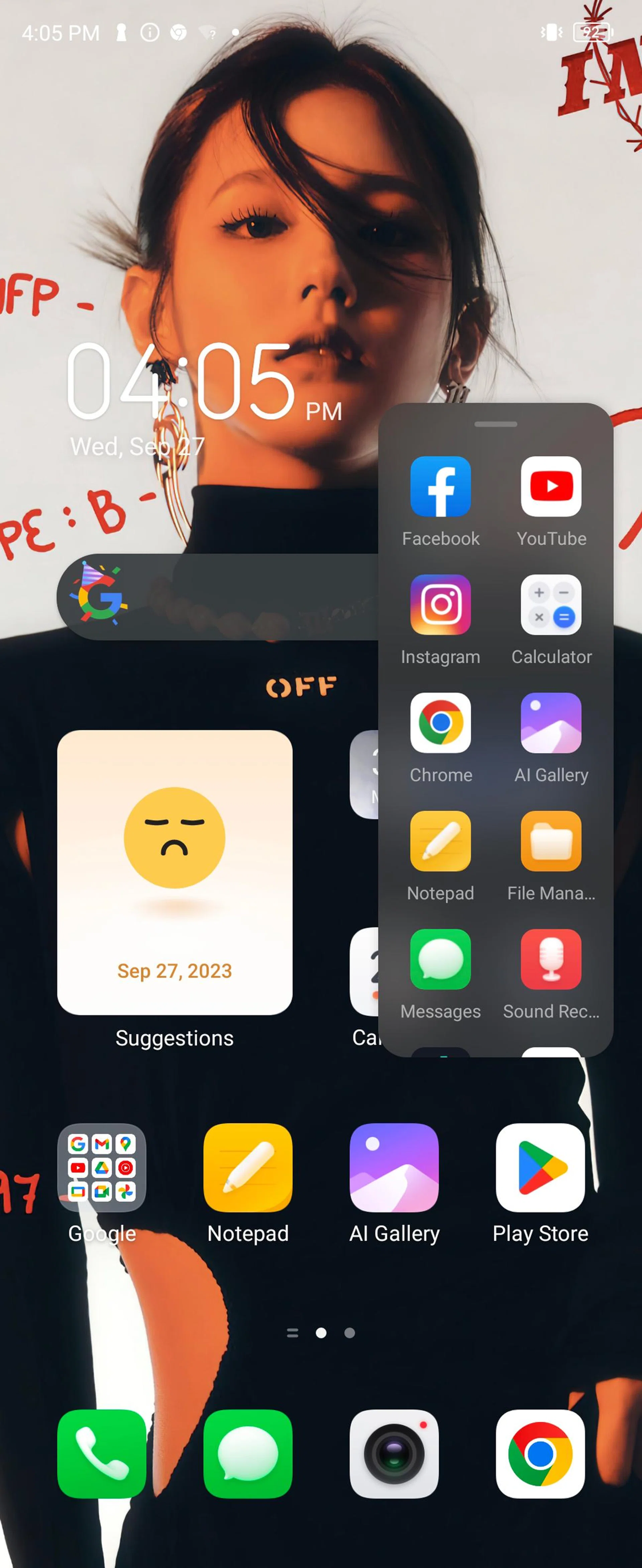 Home Screen (with pop-up submenu enabled).