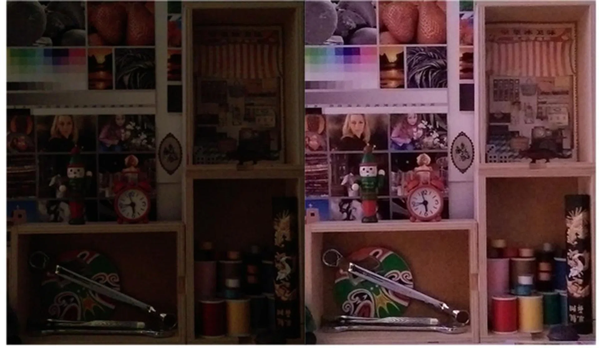 Left: HTC One (E8). Right: HTC One (M8). <br> Photo taken using Normal Mode in low light conditions. <br> The victor is clear in this comparison.