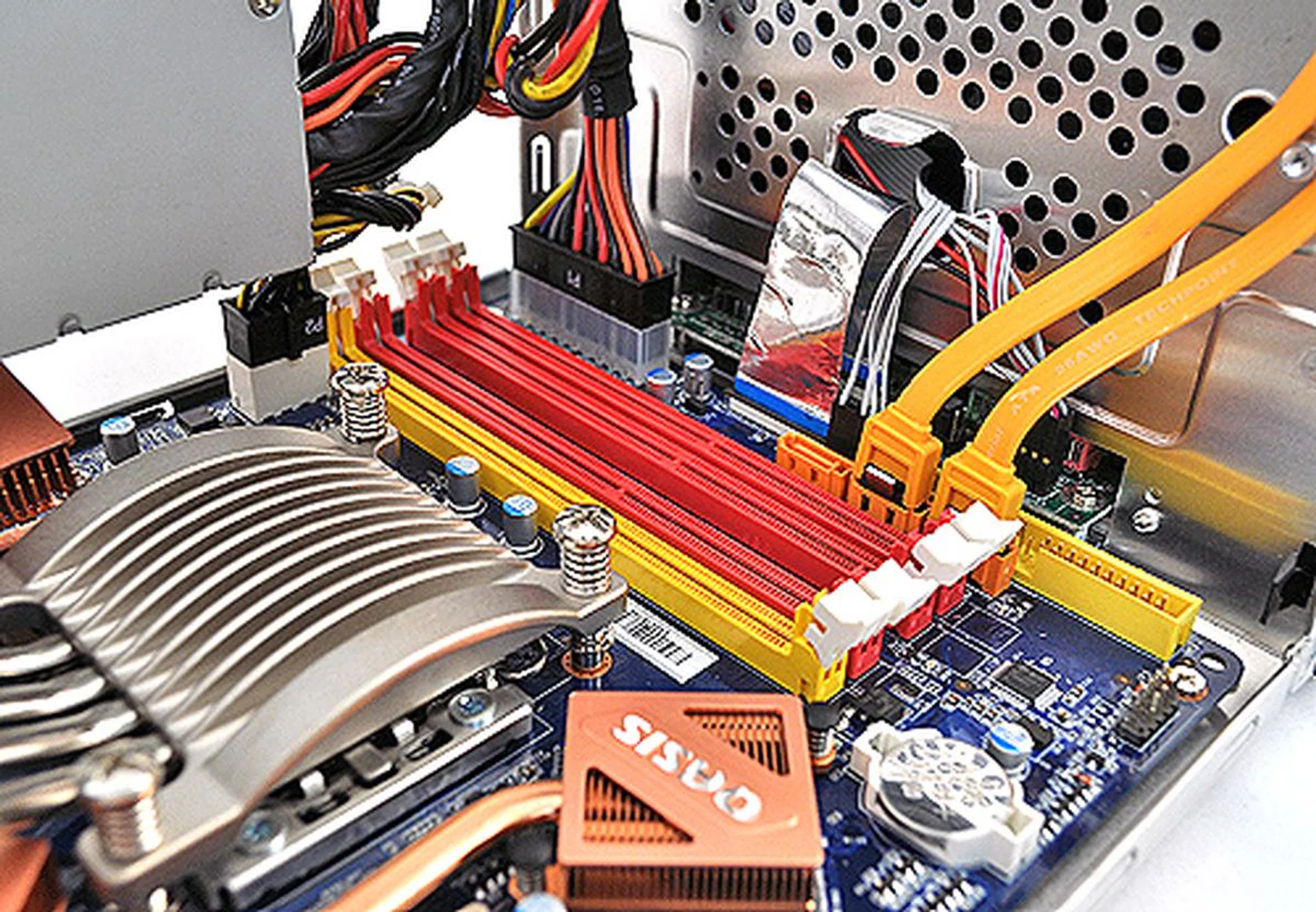 Here are the DIMM slots. Notice how most of the data and power cables have already been pre-routed for easy installation.