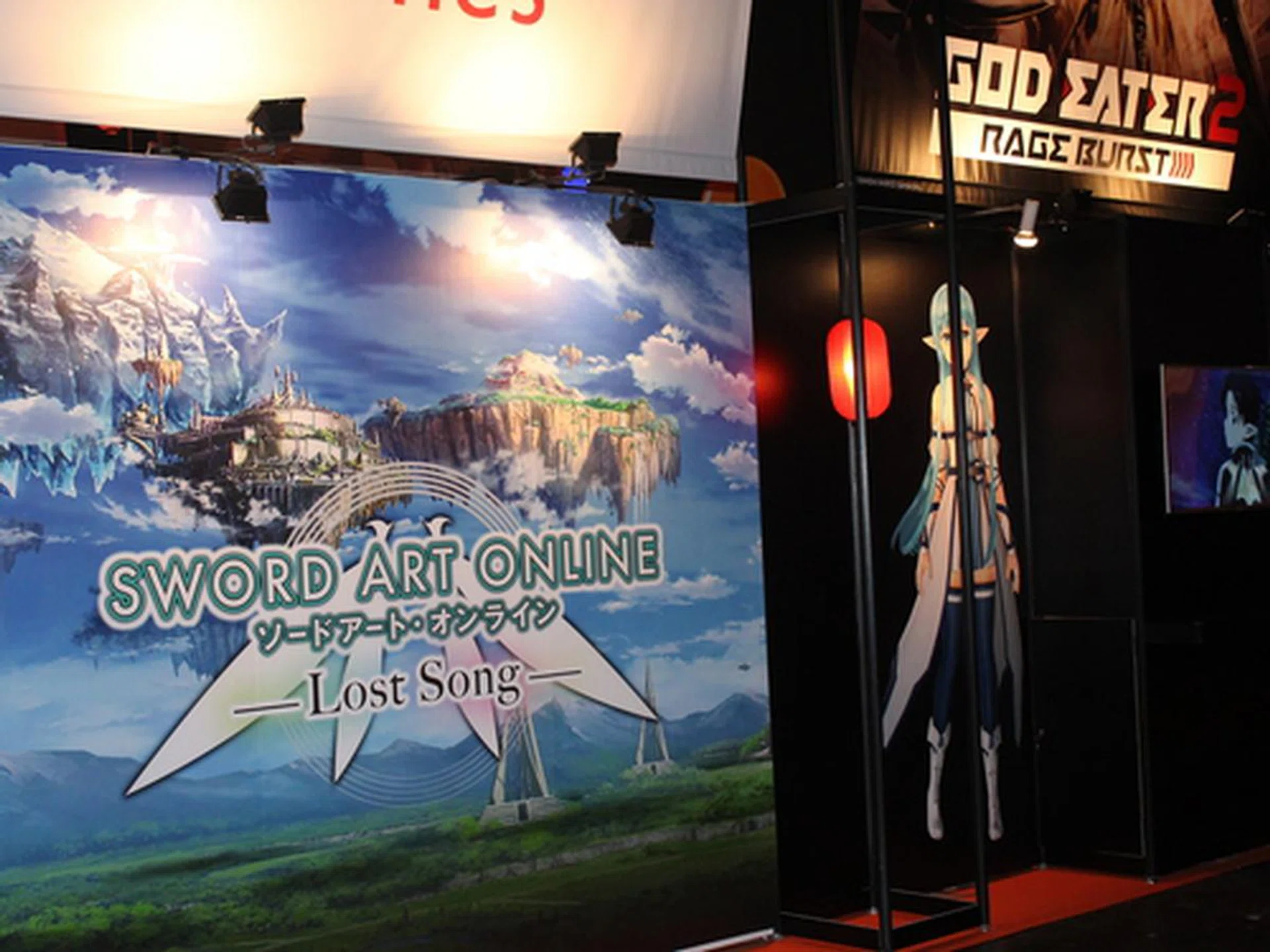 On the left side of Bandai Namco's booth were God Eater 2: Rage Burst and Sword Art Online: Lost Song. Both set for 2015.