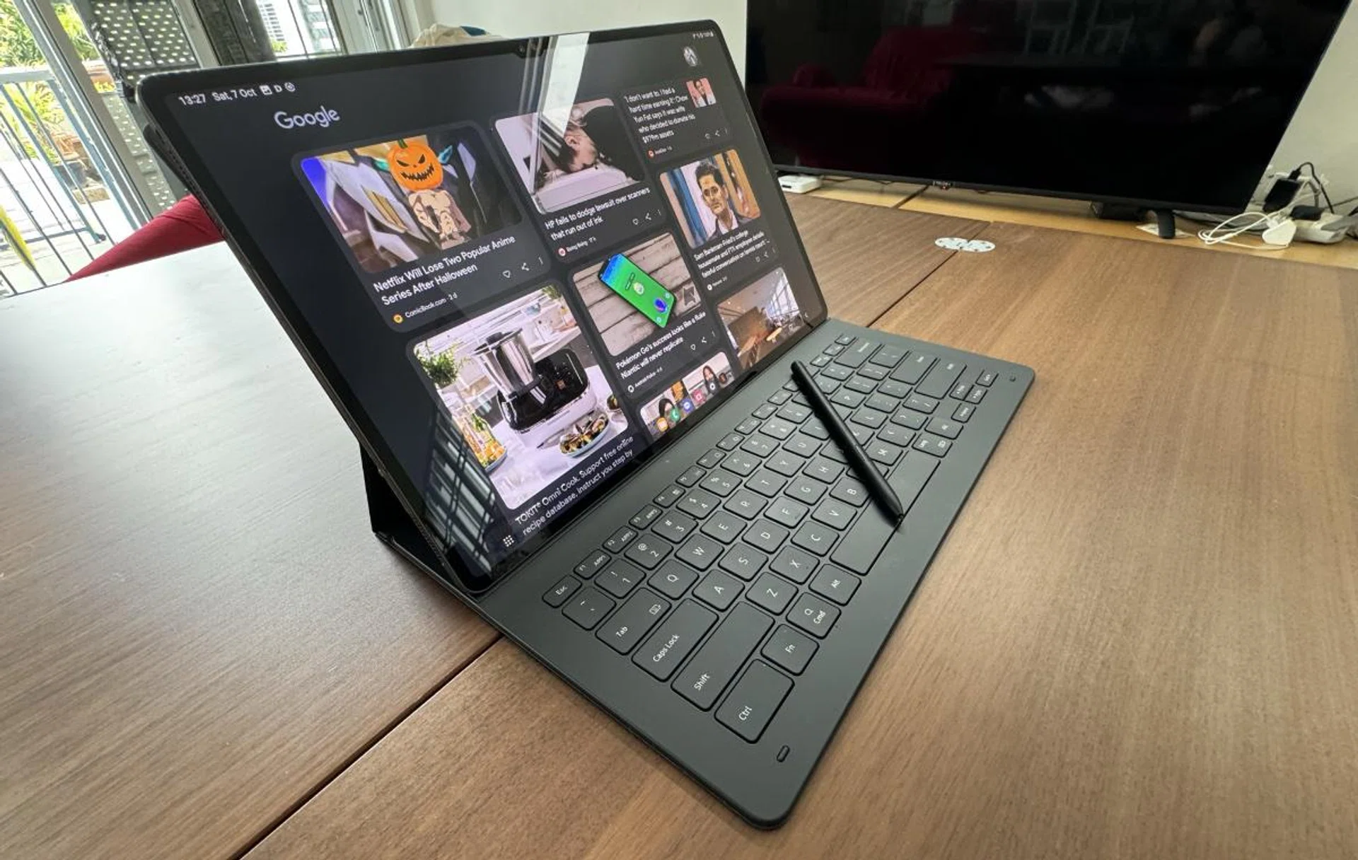 The Book Cover Keyboard Slim only allows the tablet to sit at only a single fixed angle. 