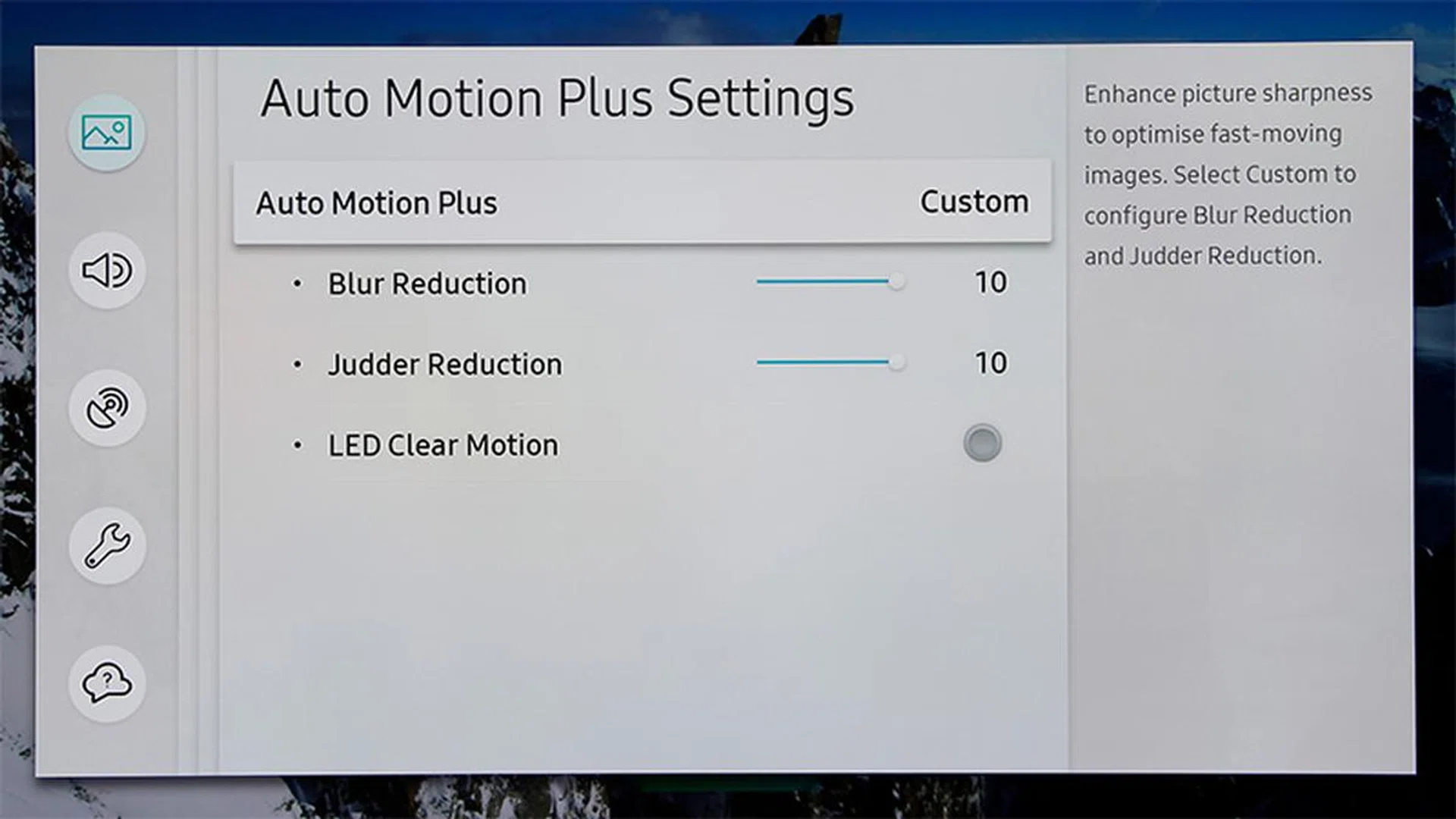 Motion interpolation is affected by the Auto Motion Plus settings. Adjust them to taste.