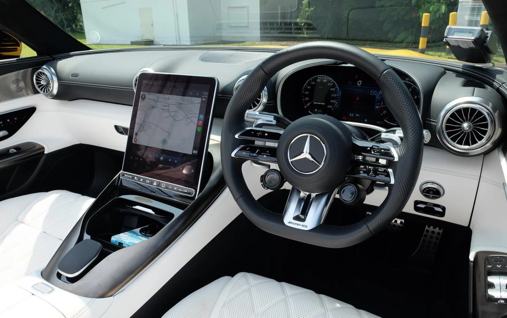 It's a sporty-looking cabin, but that large infotainment display is quite incongruous.
