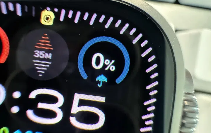 It's dark and gloomy outside but the Weather complication is telling me there's no chance of rain? I don't think so.