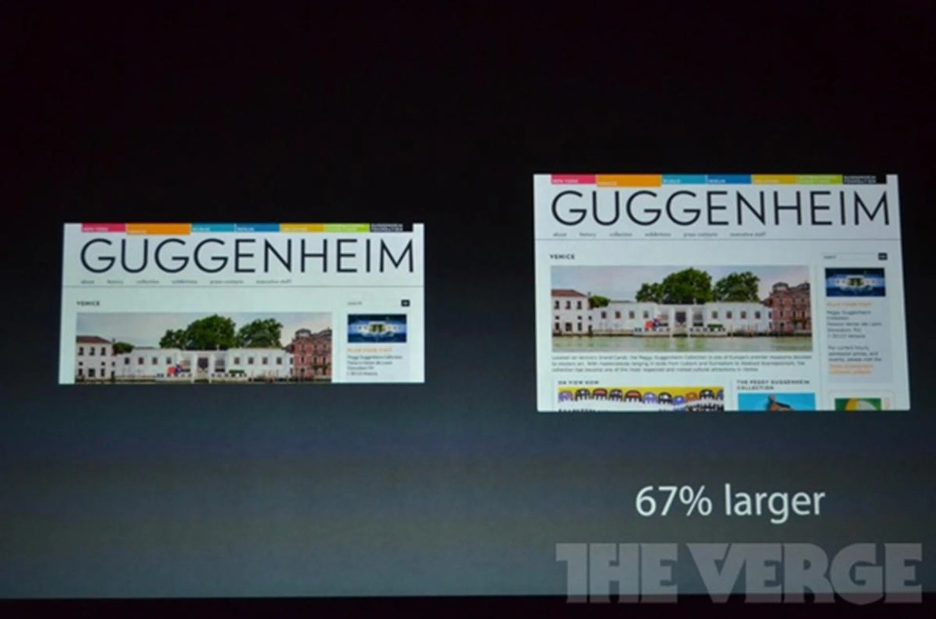 In landscape mode, the Apple iPad Mini obviously shows more details due to its 1024 x 768 pixels display resolution, which has 48 more pixels (width) compared to competing Android tablets.<br>Image source: The Verge