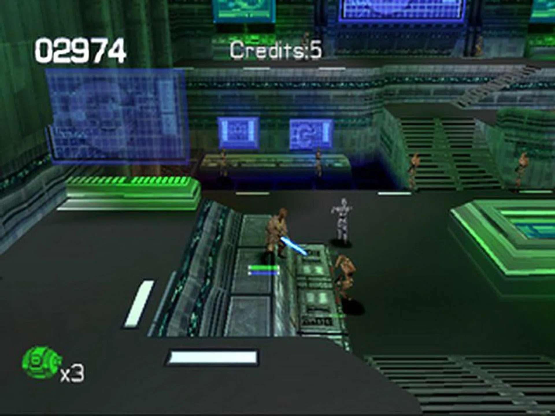 Yes, that's Mace Windu wielding a blue lightsaber.