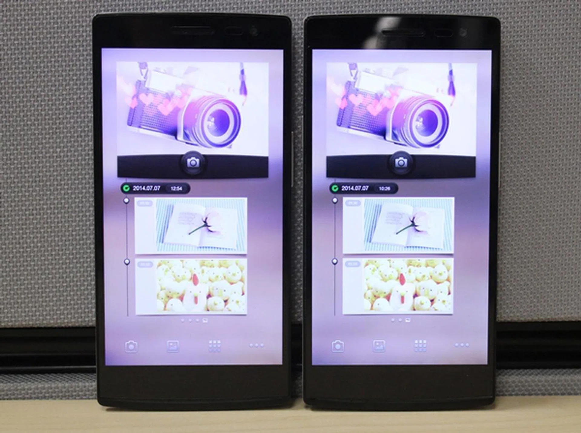 The Oppo Find 7 series consists of the Find 7 and Find 7A. Can you tell which is which in this photo?