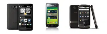 Devices such as the HTC HD2 (left), Samsung Galaxy S (center) and Google Nexus One (right) are capable of creating Wi-Fi hotspots to connect your iPad onto the web.