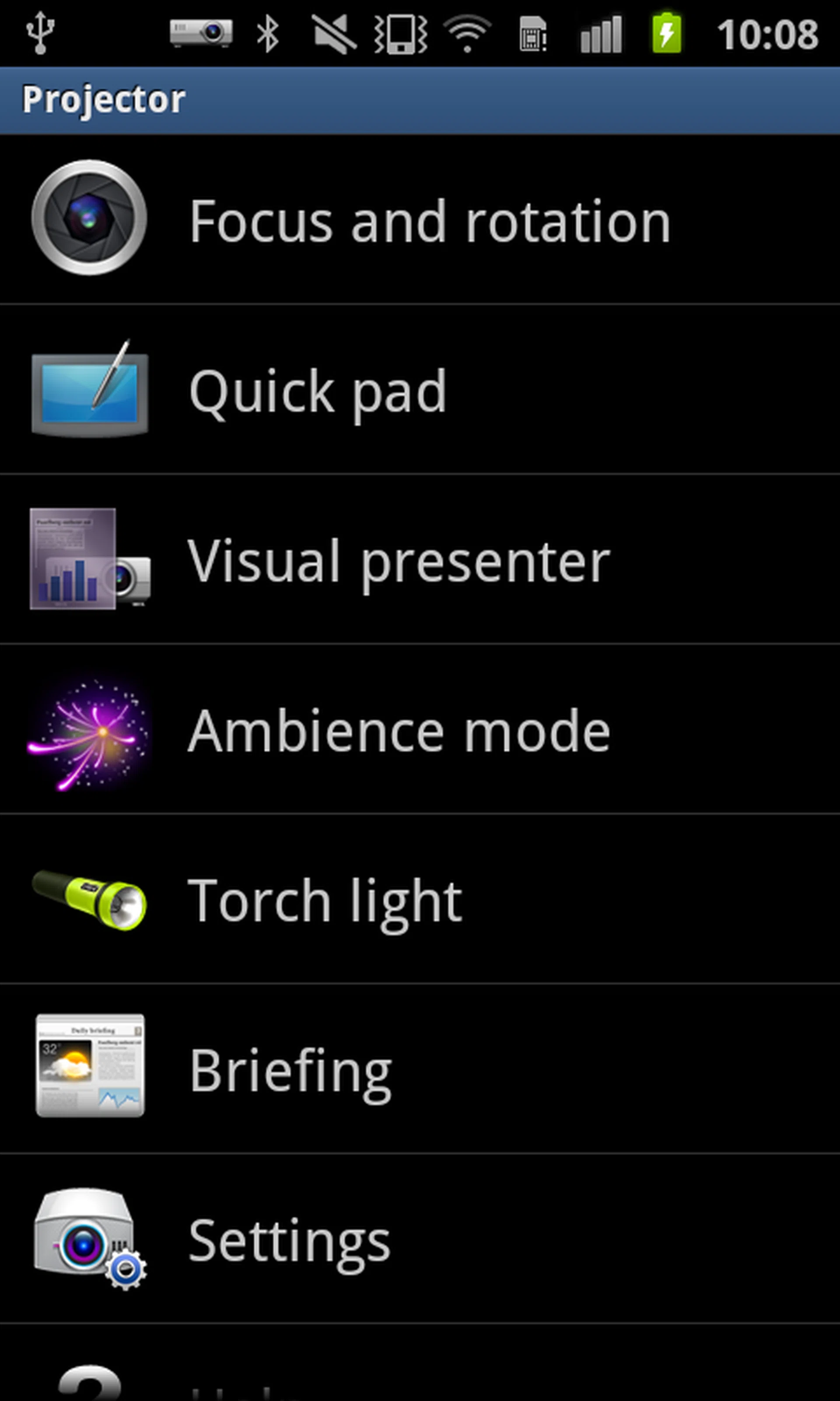 The device comes with a rather exhaustive list of features, including the capability to focus/rotate and to turn the projector into a torchlight.
