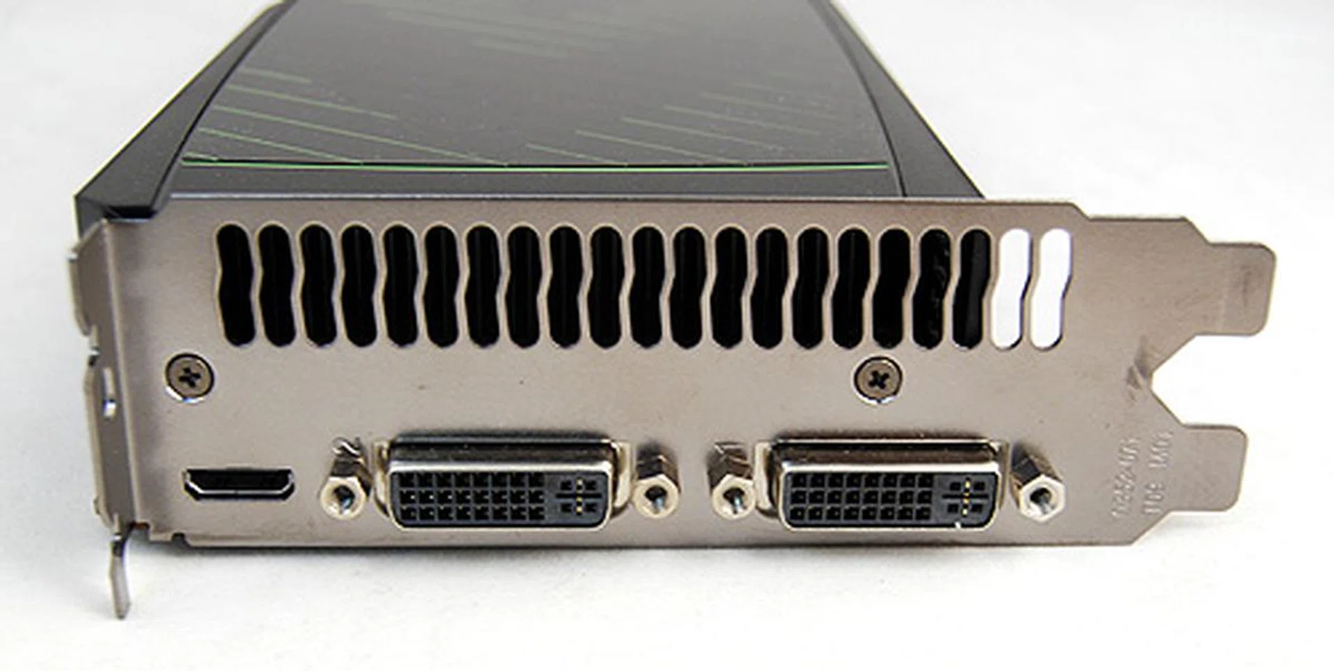 The GeForce GTX 570 has the same twin DVI and single mini-HDMI ports as other Fermi-based graphics cards.
