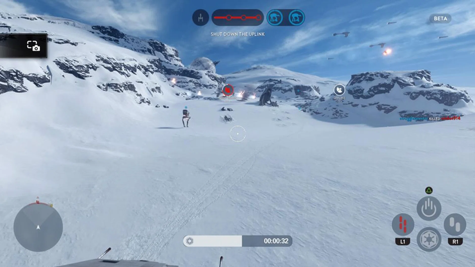 The view from the AT-AT is set so high up, you can barely even see the machine itself.