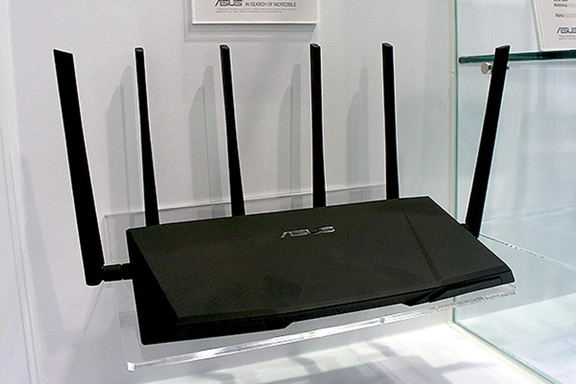 The RT-AC3200 router cuts a menacing figure with its six large antennae.