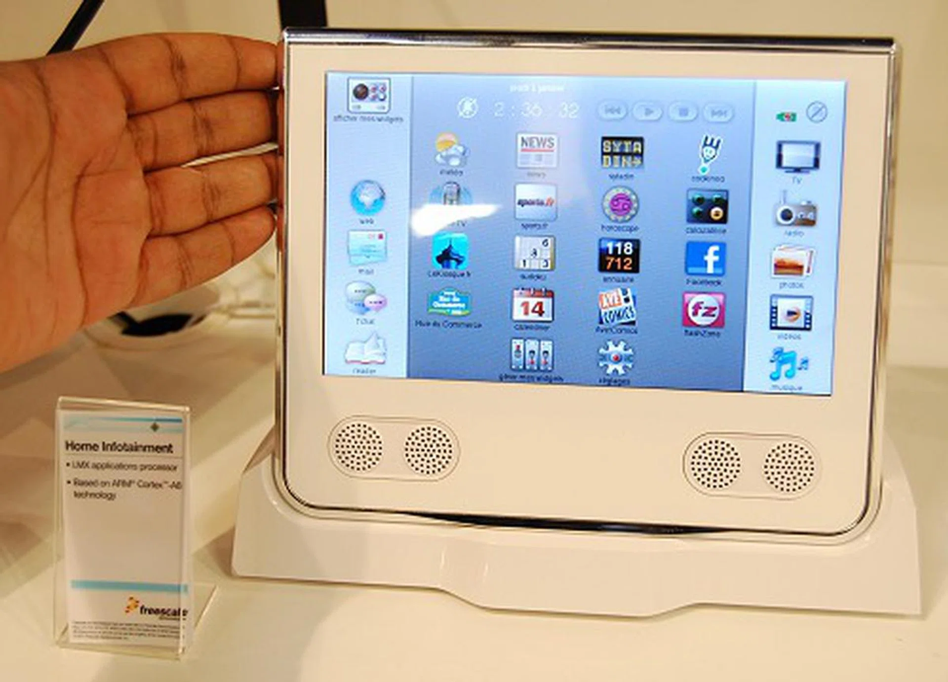 Here's a tablet prototype that's more attuned for managing and controlling devices at home - a home infotainment unit. It's powered by their i.MX multimedia applications processor based on the ARM Cortex A8 core.